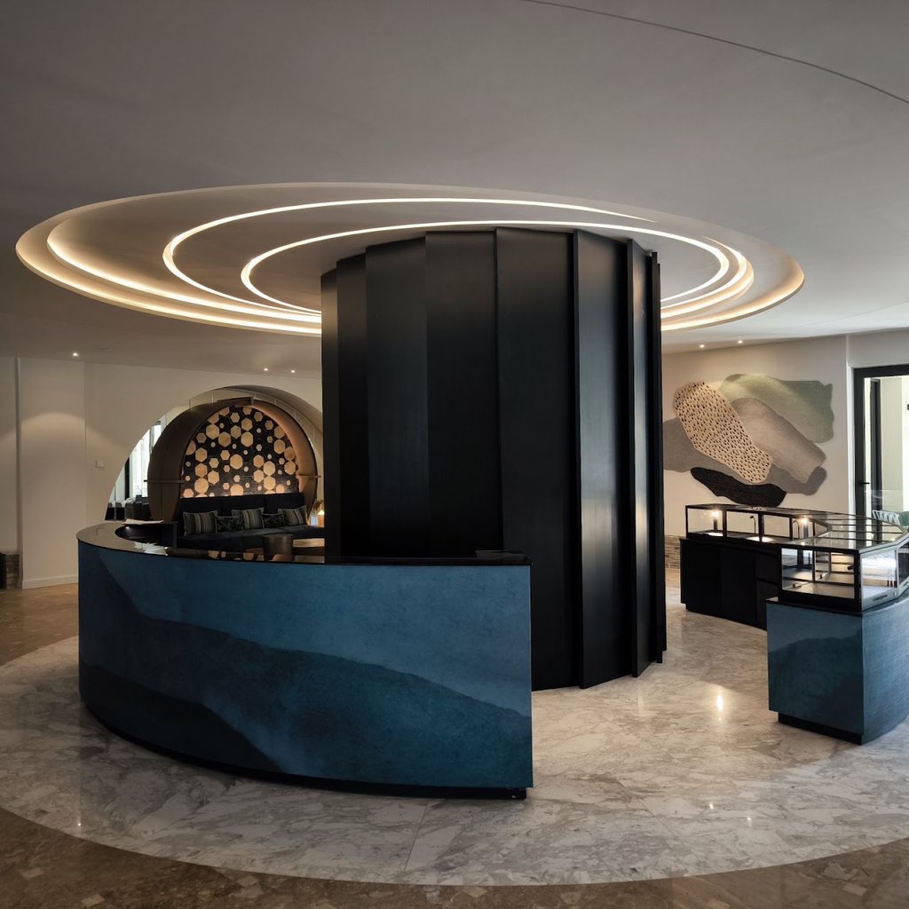 Reception BackWall σπείρα Αρχιμήδη από καπλαμά ALPI Teal Blue 13.13